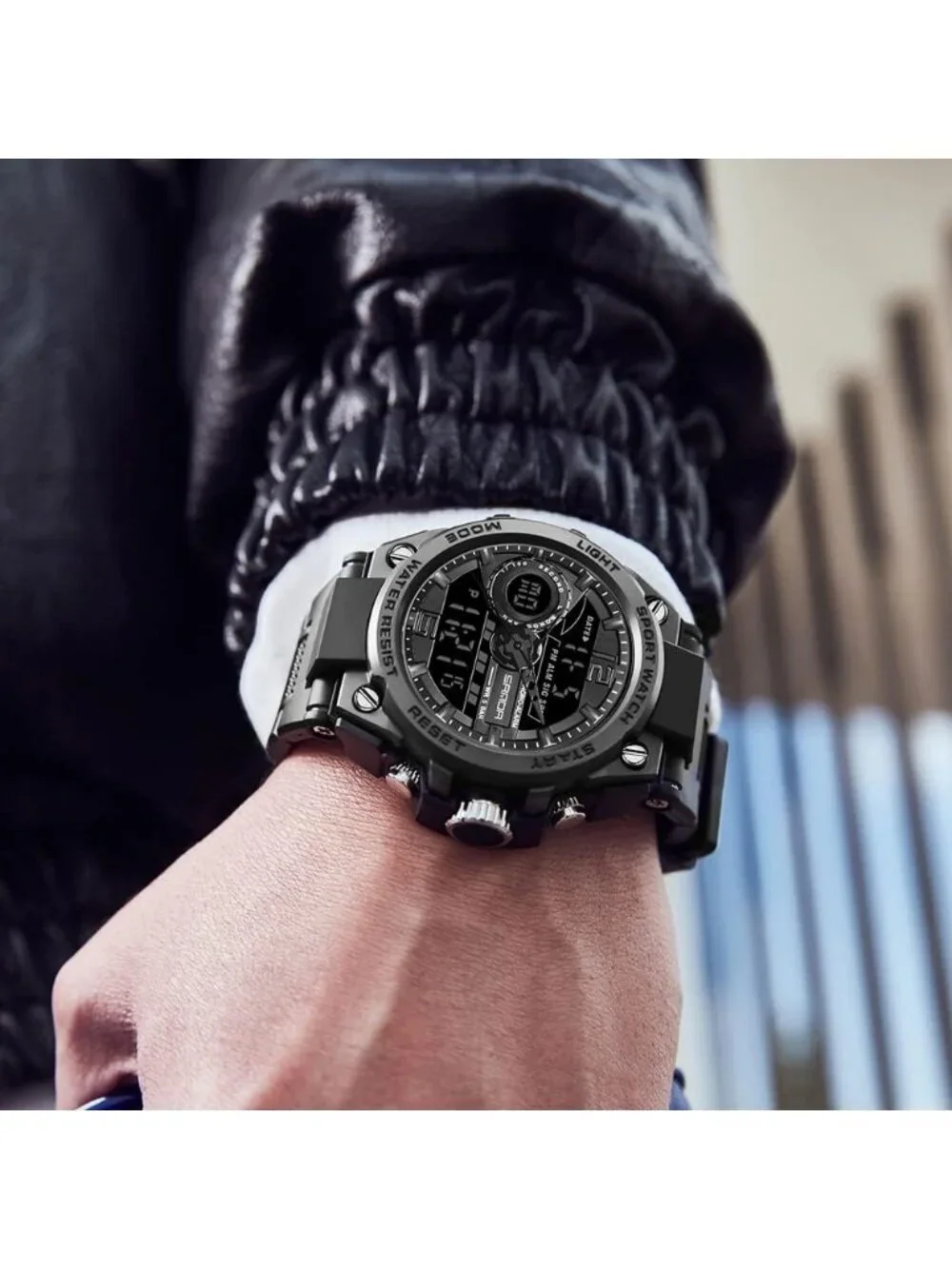 Mens All Black Analog Quartz Sport Outdoor Waterproof Military LED Digital Watch